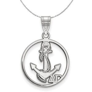 Sterling Silver Delta Gamma Medium Circle Pendant Necklace - 24 Inch